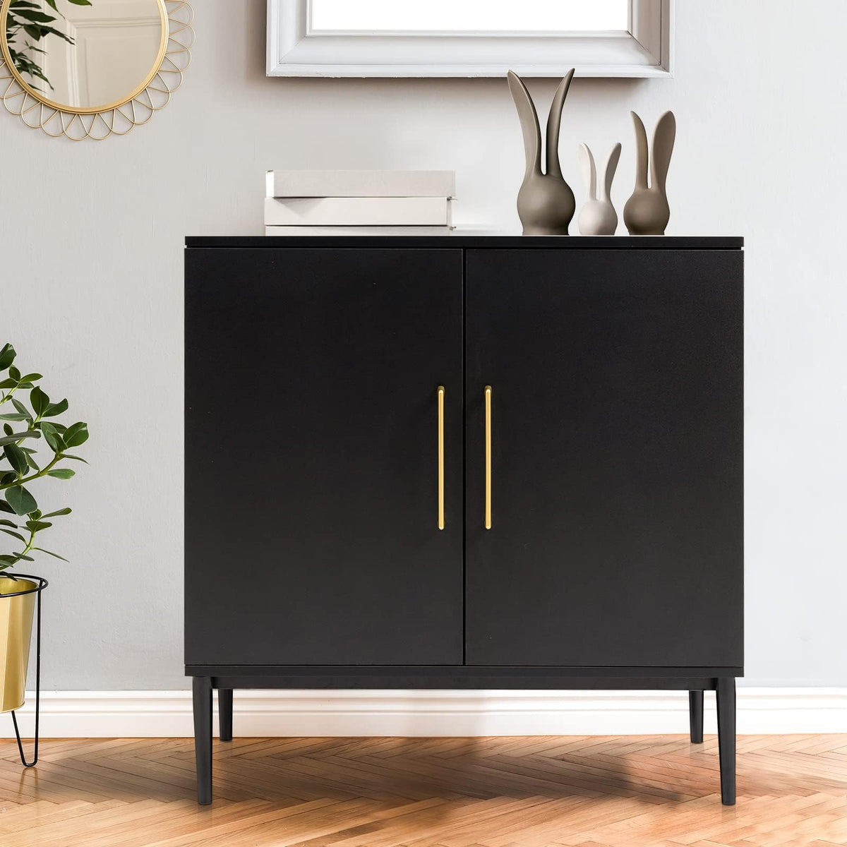 Black Storage Cabinet with Doors and Adjustable Shelf N205419