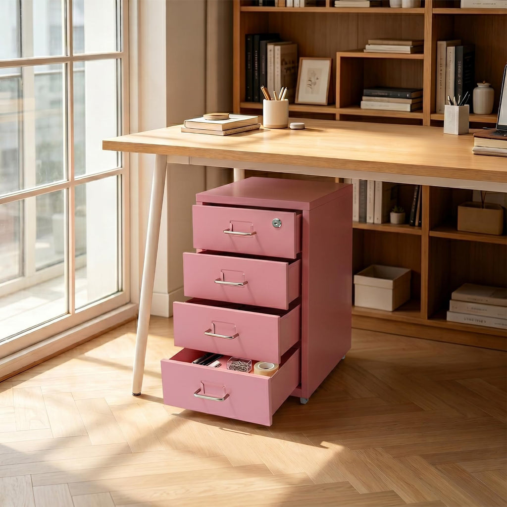 4 Drawer Rolling File Cabinet with Lock A8083