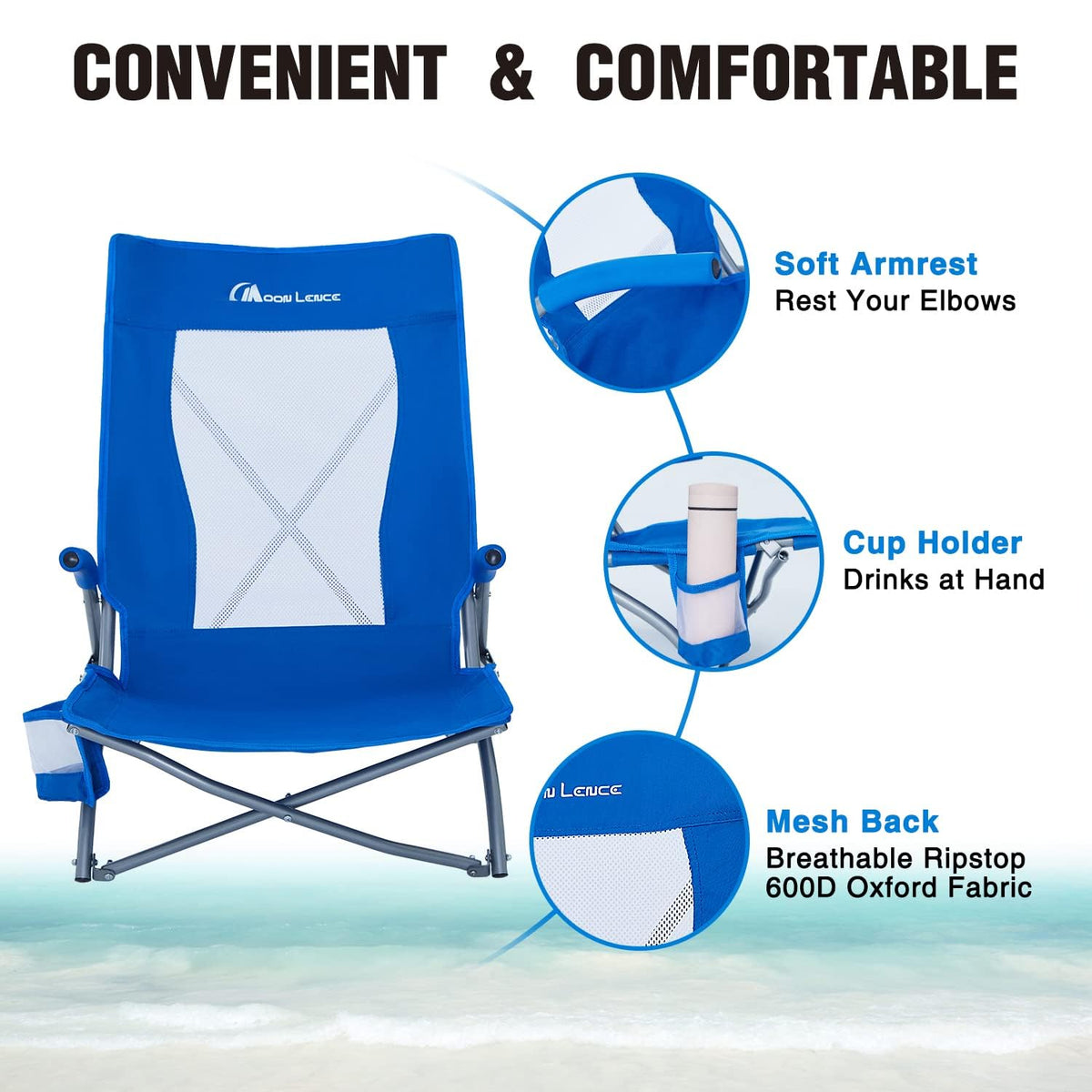 2 Pack Low Beach Lounge Chair with Cup Holder & Carry Bag N84435