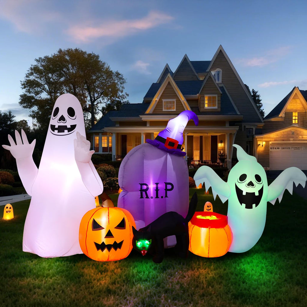 8FT Inflatable Ghost Cat Pumpkin J786