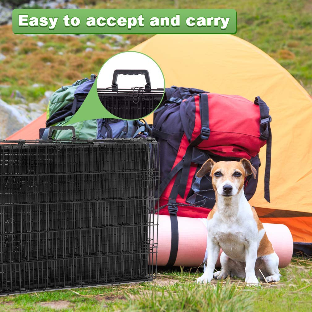 Large Double Door Folding Dog Crate with Divider and Tray E48211