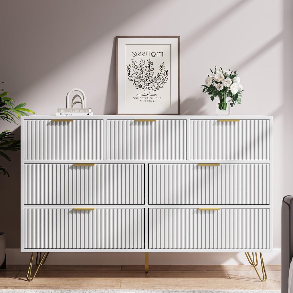 White 7 Drawer Fluted Dresser U324015