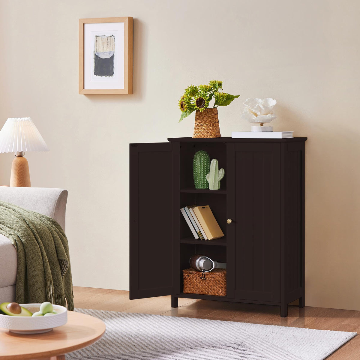 Small Espresso Bathroom Storage Cabinet with 2 Doors L50649