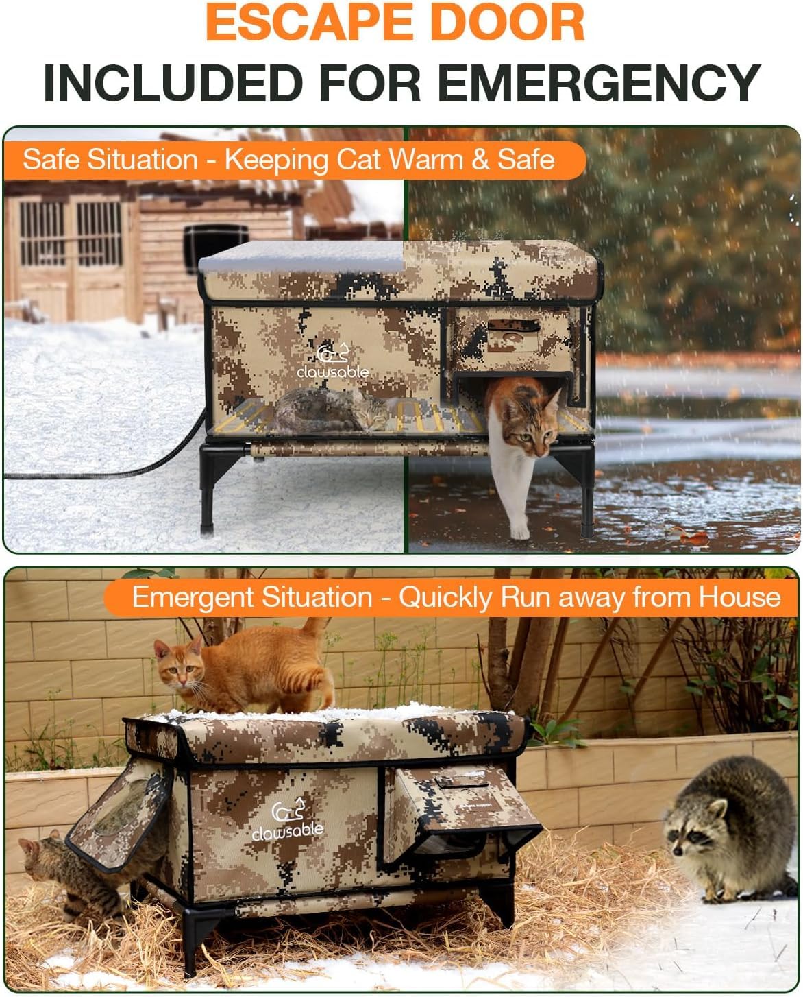 Heated Insulated Outdoor Cat Shelter with Escape Door T992