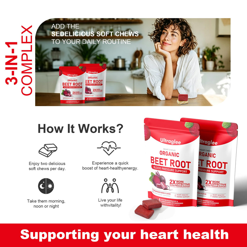Beet Root Chewable Nitric Oxide Support Soft Chews 60 Pomegranate Berry Flavor R3266