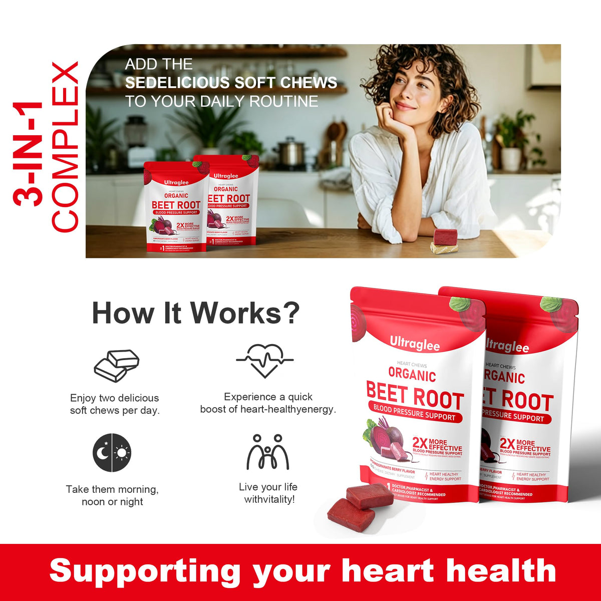 Beet Root Chewable Nitric Oxide Support Soft Chews 60 Pomegranate Berry Flavor R3266
