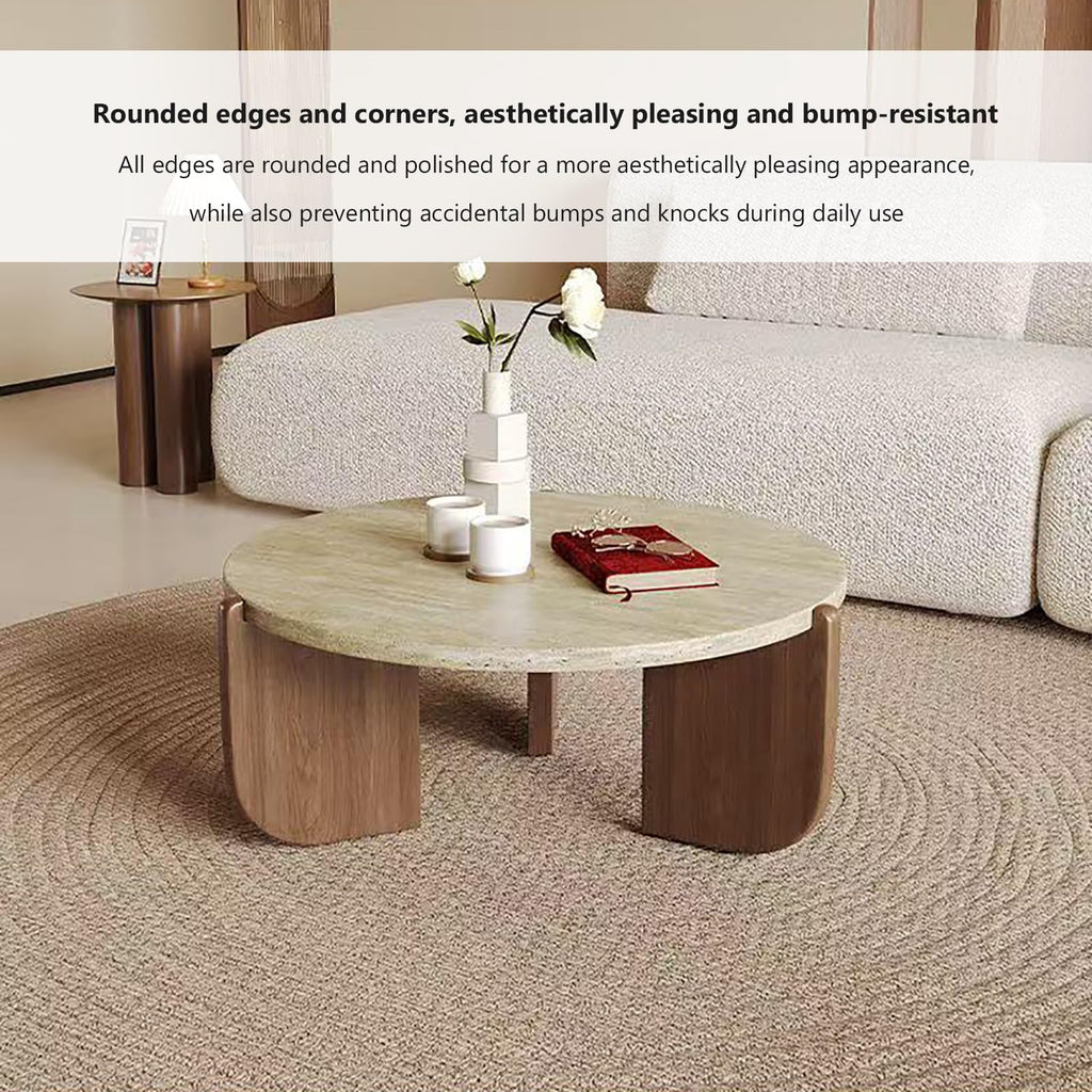 Solid Wood Stone Top Coffee Table D7891