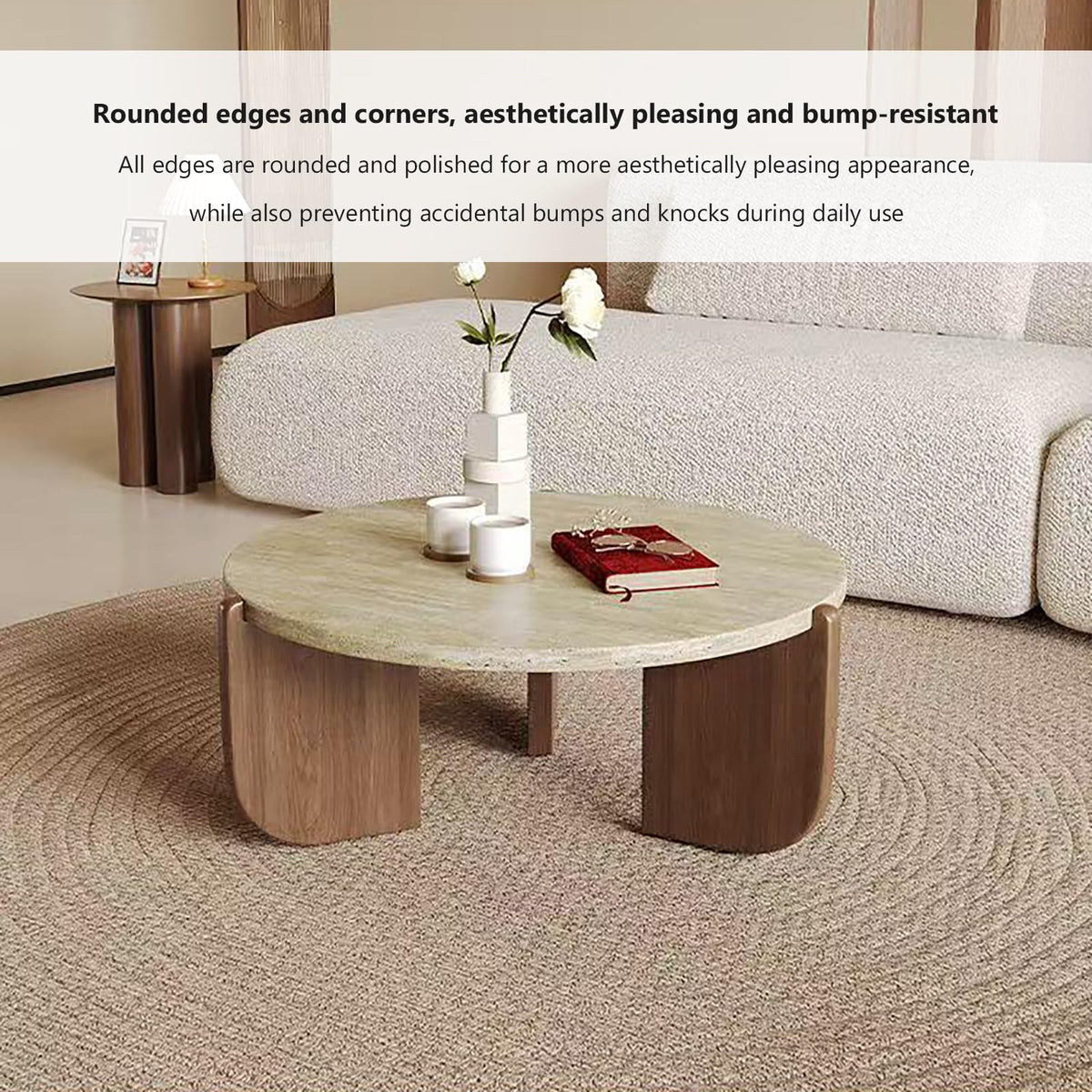 Solid Wood Stone Top Coffee Table D7891