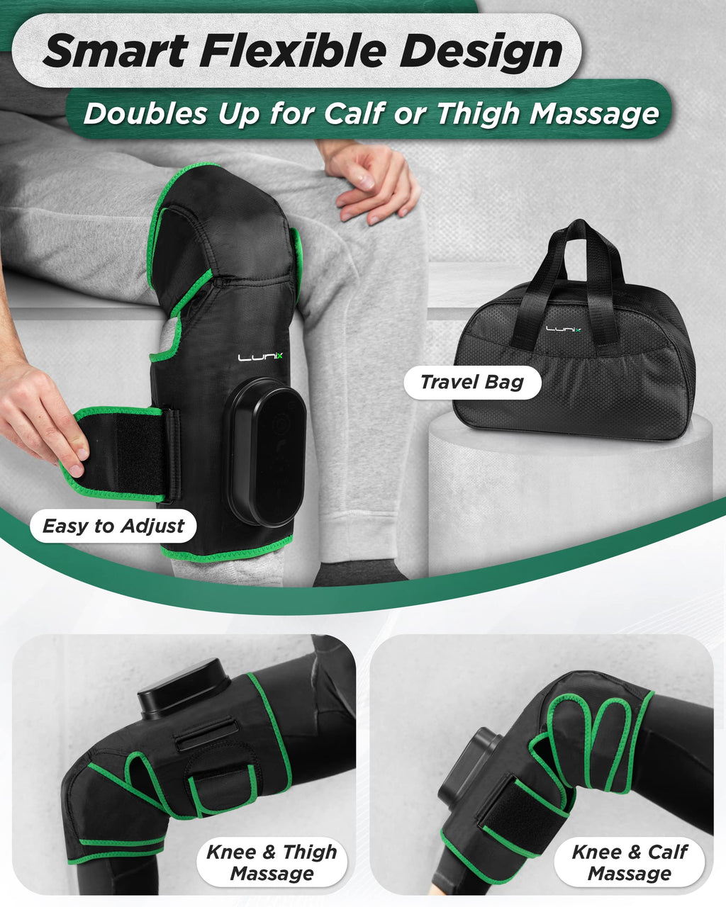 Cordless Knee Massager with Heat, Compression & Vibration, Rechargeable Wrap, Forest Green Z799972
