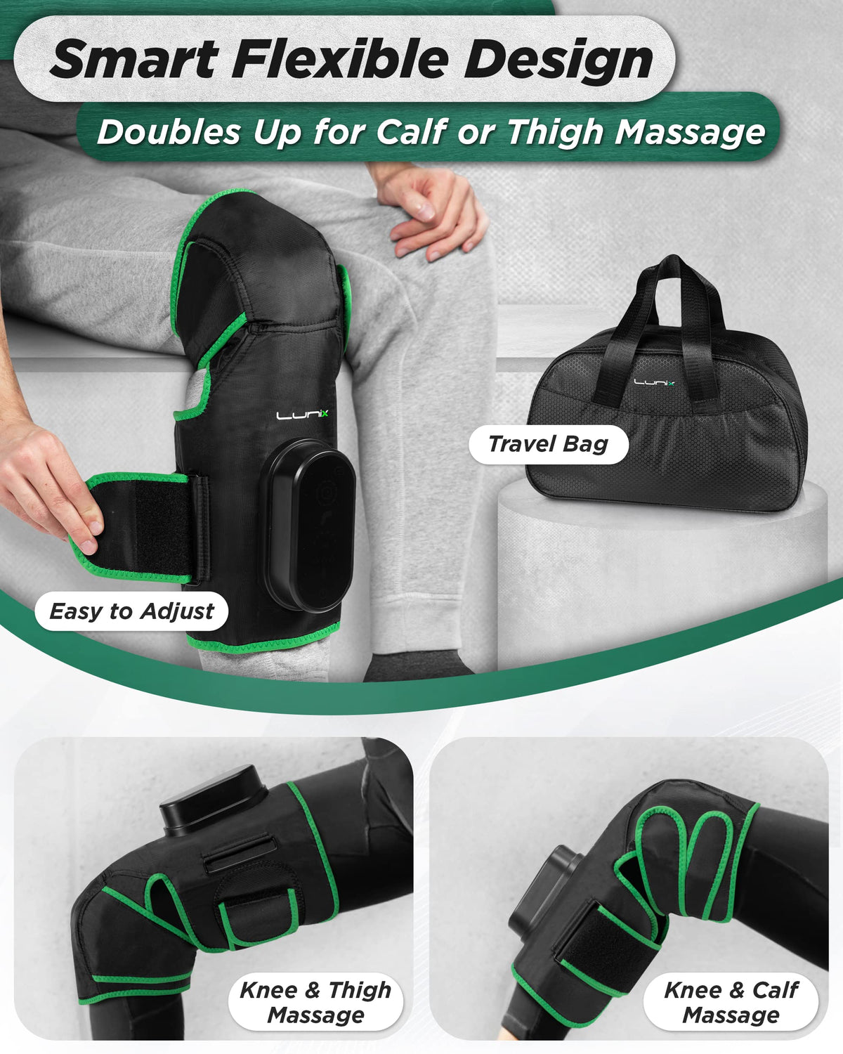 Cordless Knee Massager with Heat, Compression & Vibration, Rechargeable Wrap, Forest Green Z799972