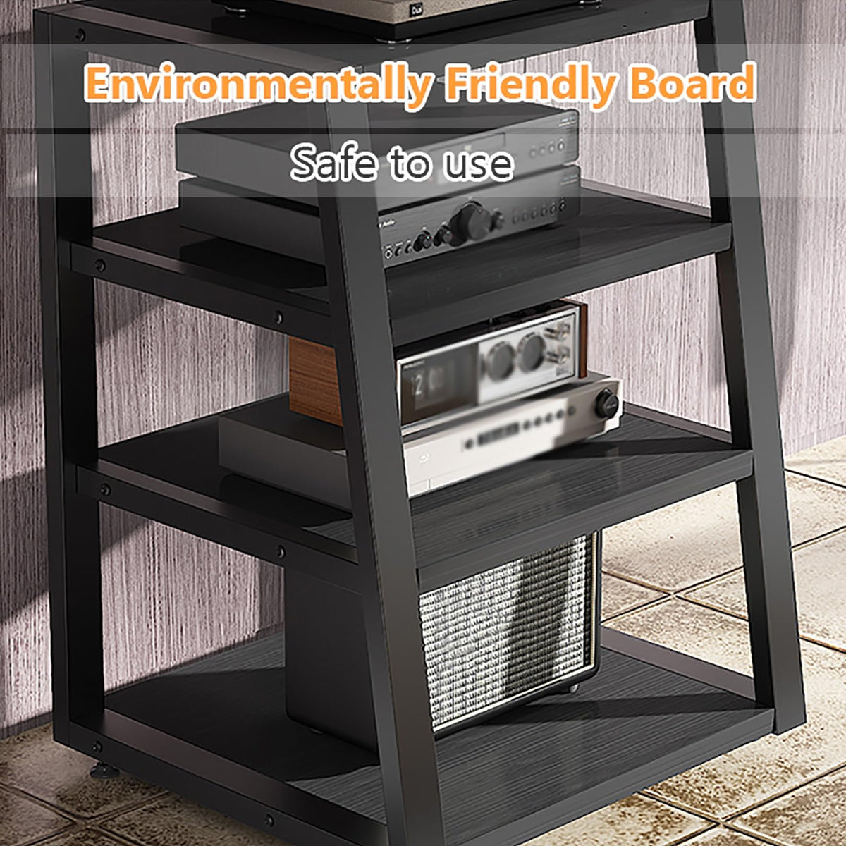 Black Corner Media Stand with Shelves V88020