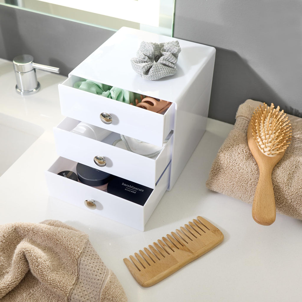 3-Drawer Plastic Vanity Organizer Set White C54860
