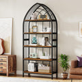 5-Tier 74.8-Inch Tall Curved Wood Bookshelf with Metal Frame D76730