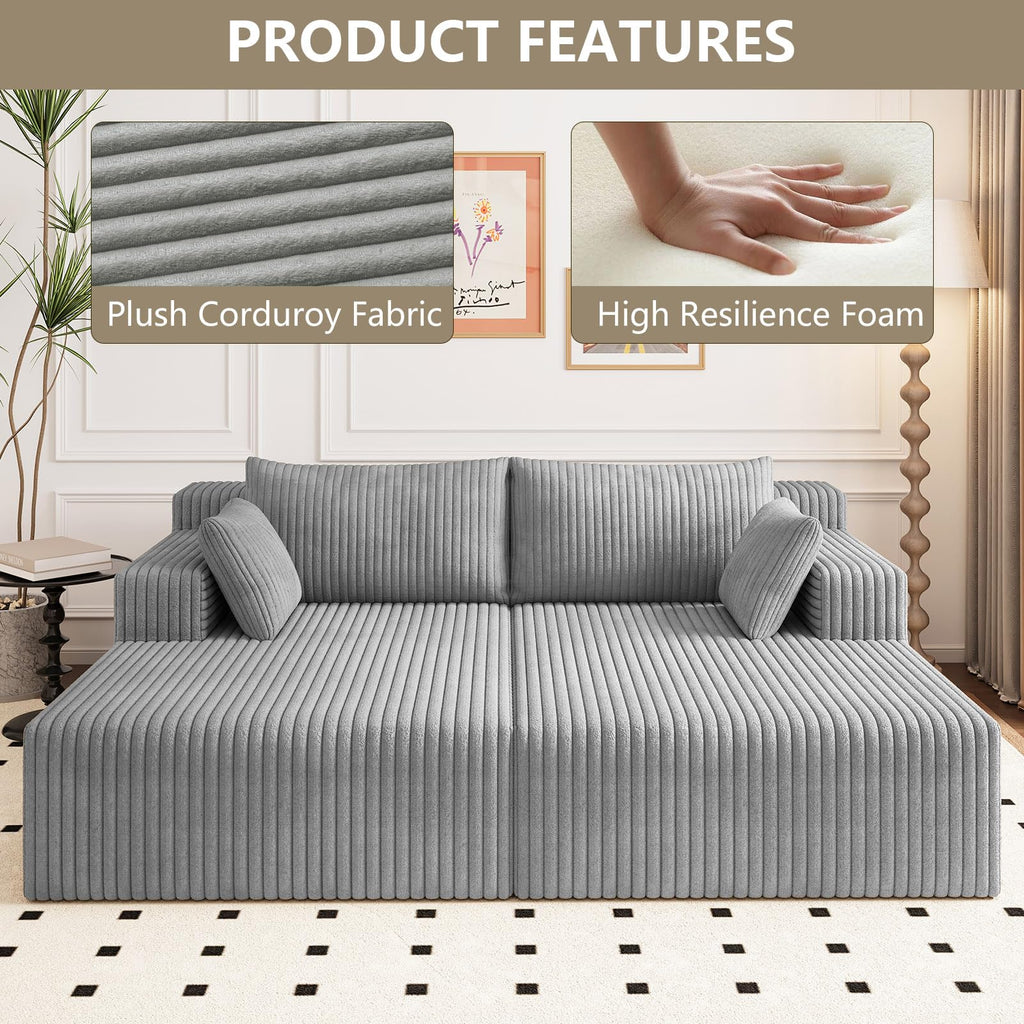 Oversized Corduroy Double Chaise Lounge with 4 Pillow K41602