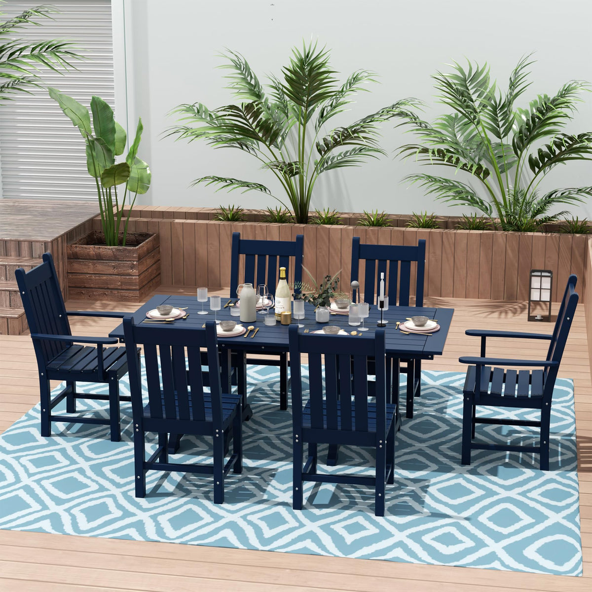 Navy Blue Plastic Outdoor Dining Chair with Arm W602
