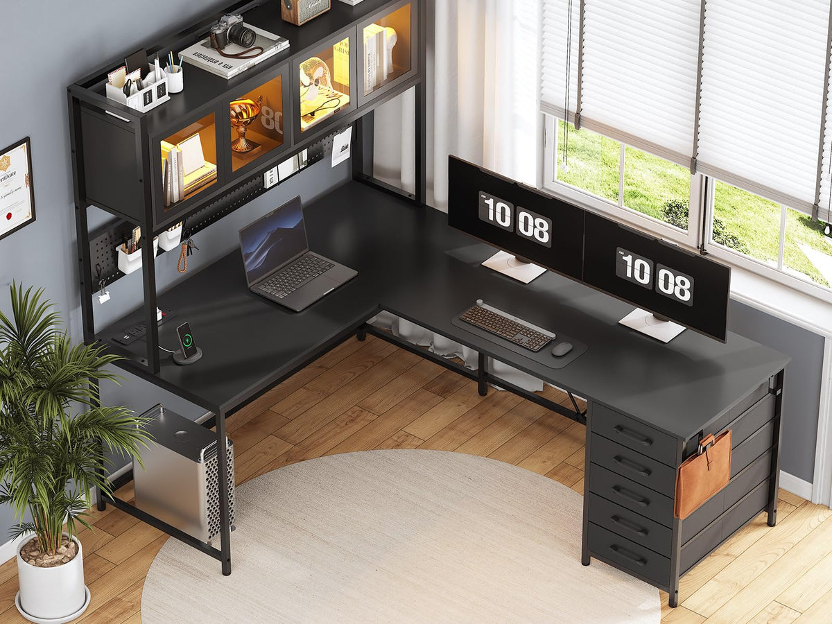 L Shaped Gaming Corner Desk with Drawers A8589