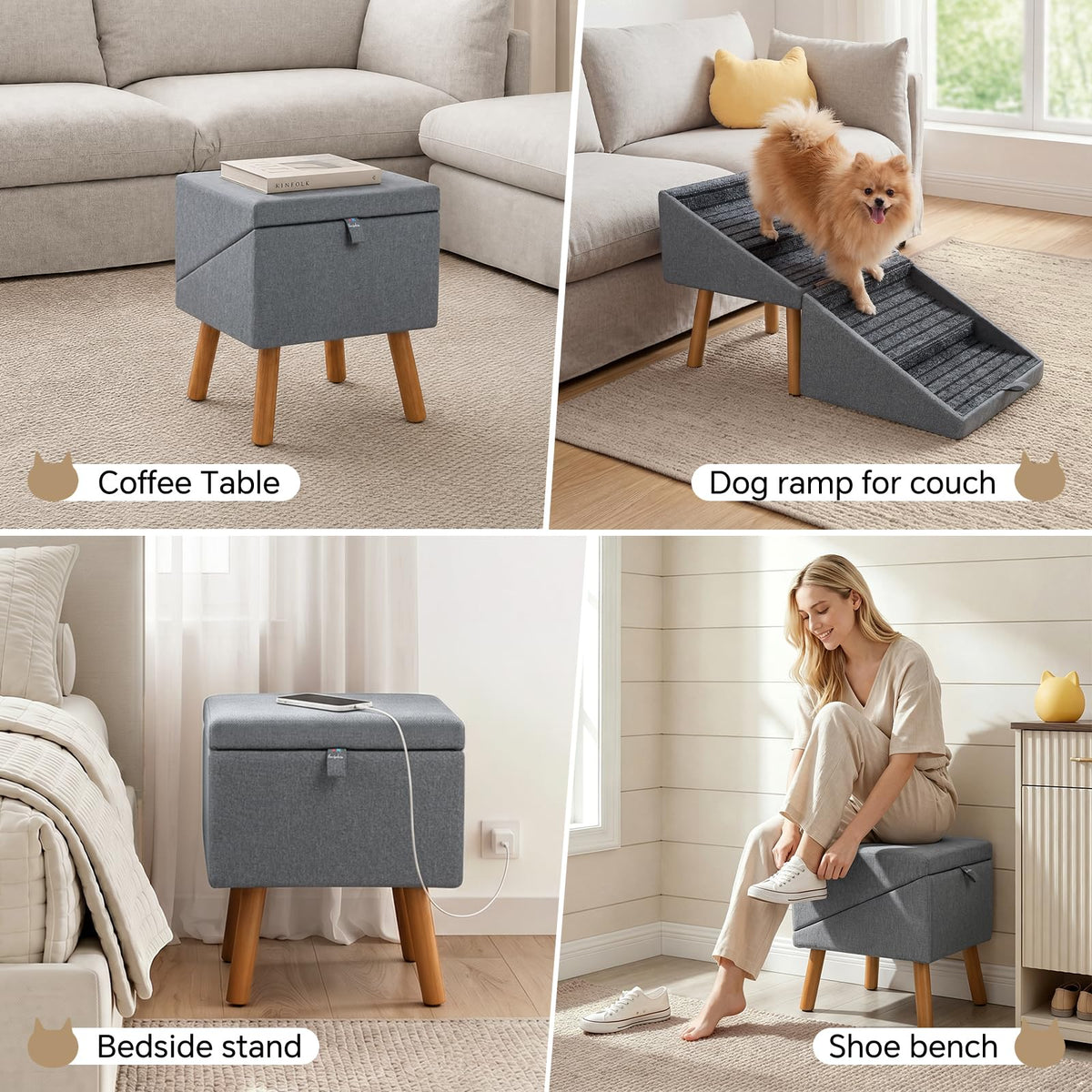 2-in-1 Wooden Pet Stairs & Ottoman Q2212