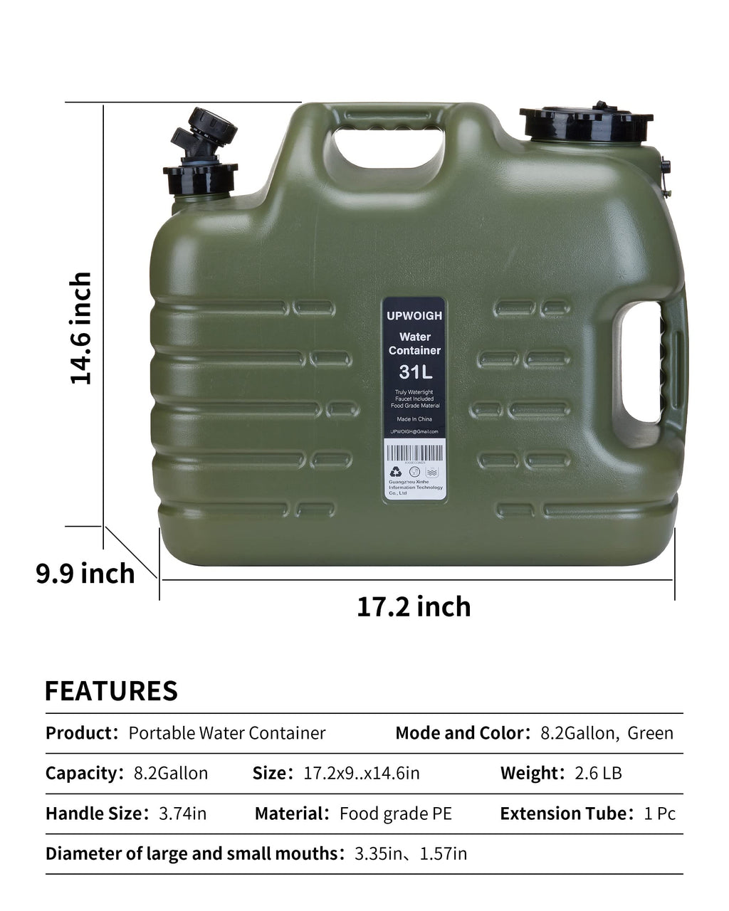 8.2 Gal Camping Water Jug with Spigot J175