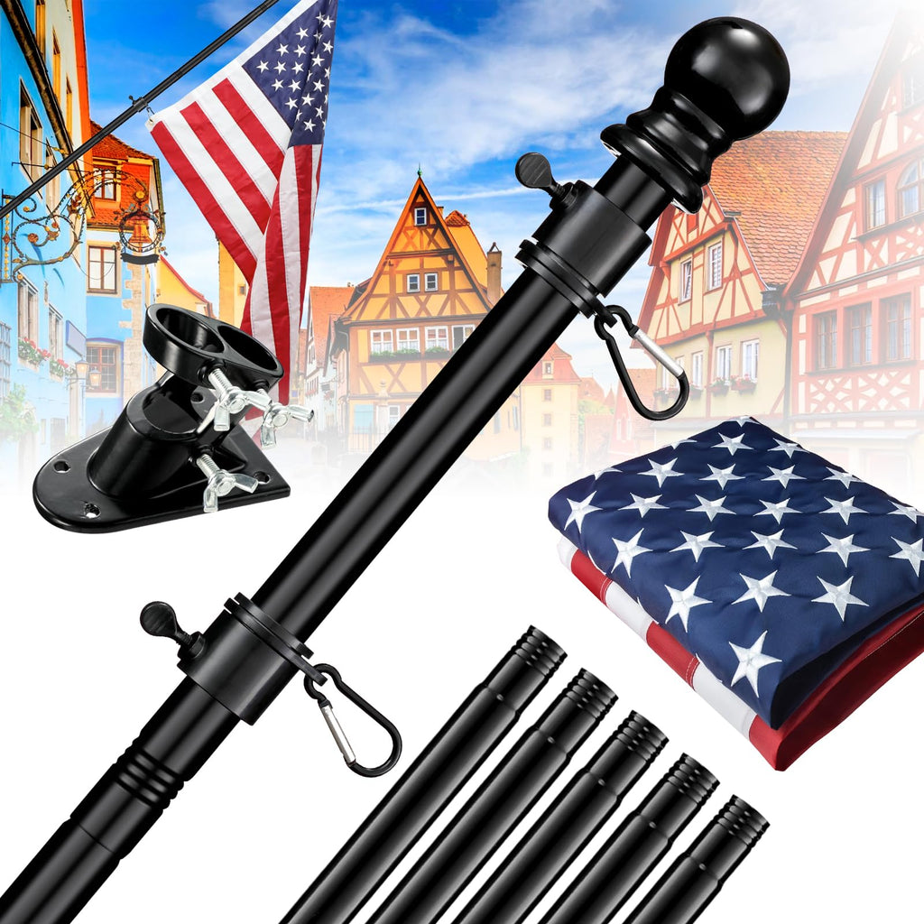 6FT Heavy Duty Tangle Free Flagpole Kit with 4x6FT Embroidered US Flag B98794