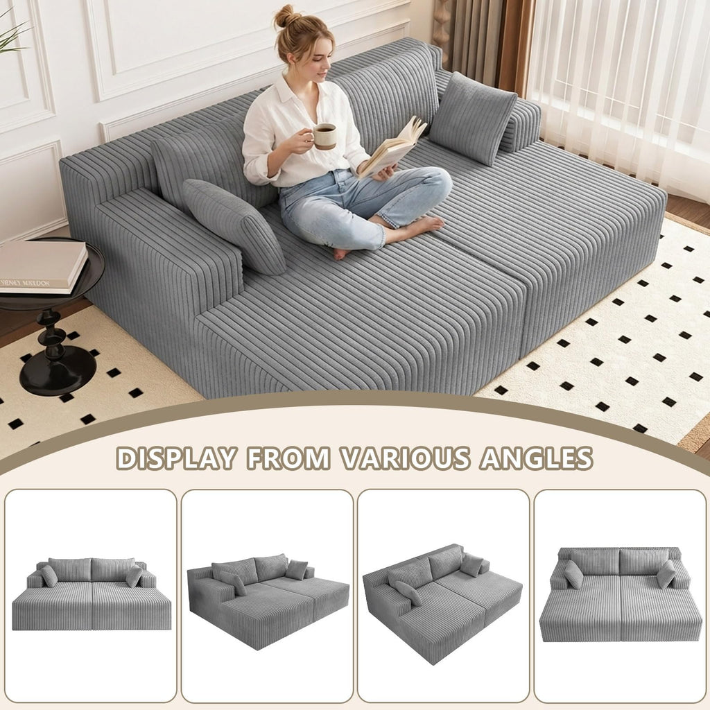 Oversized Corduroy Double Chaise Lounge with 4 Pillow K41602