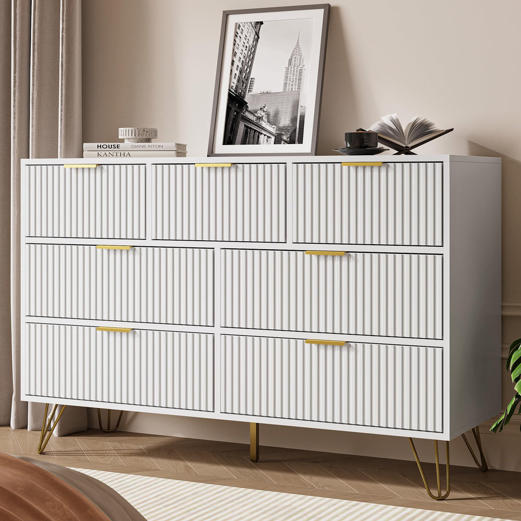 White 7 Drawer Fluted Dresser U324015
