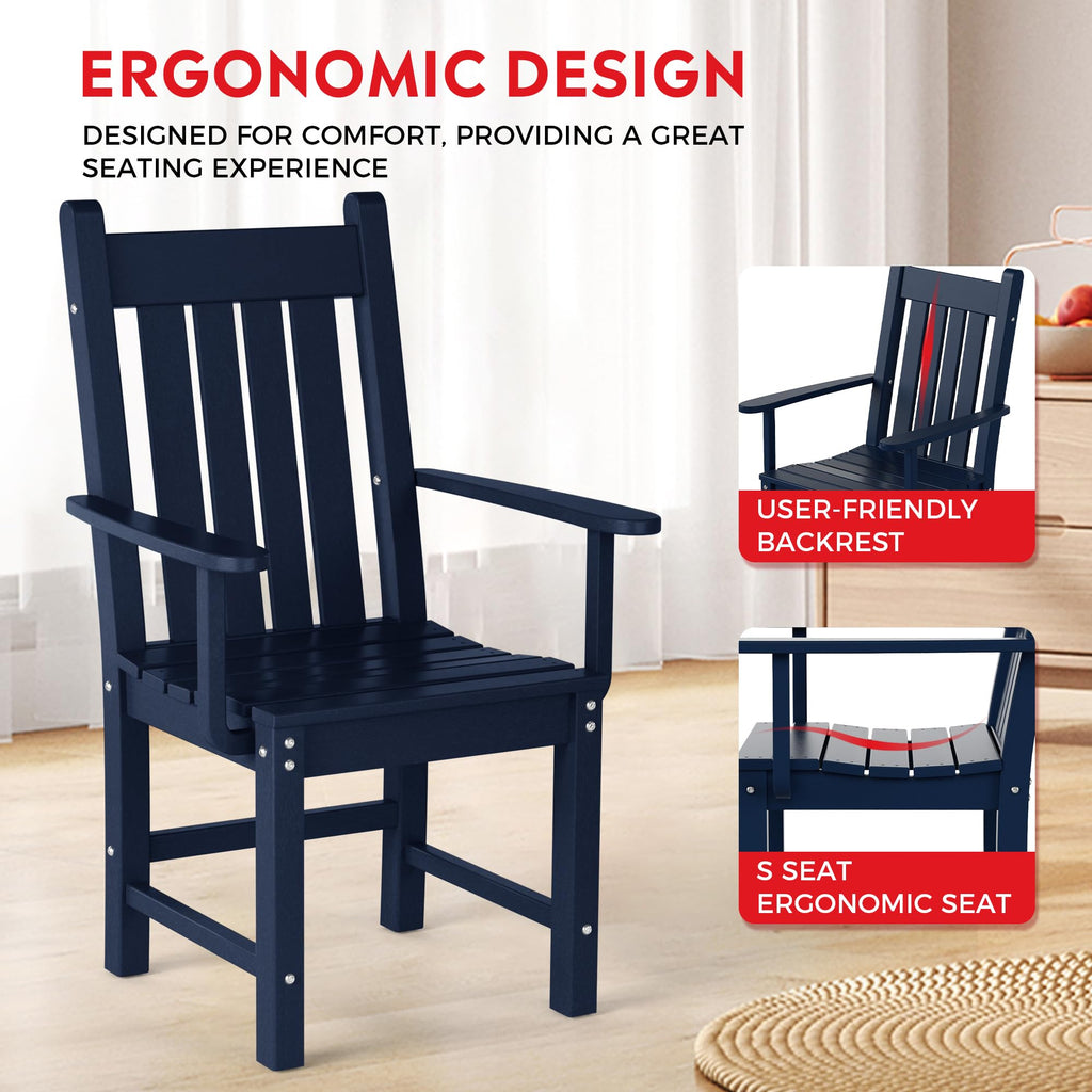 Navy Blue Plastic Outdoor Dining Chair with Arm W602