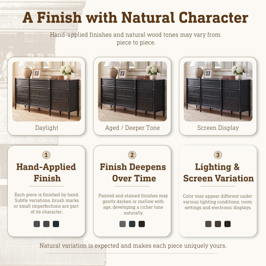 Black 9 Drawer Wood Dresser L615