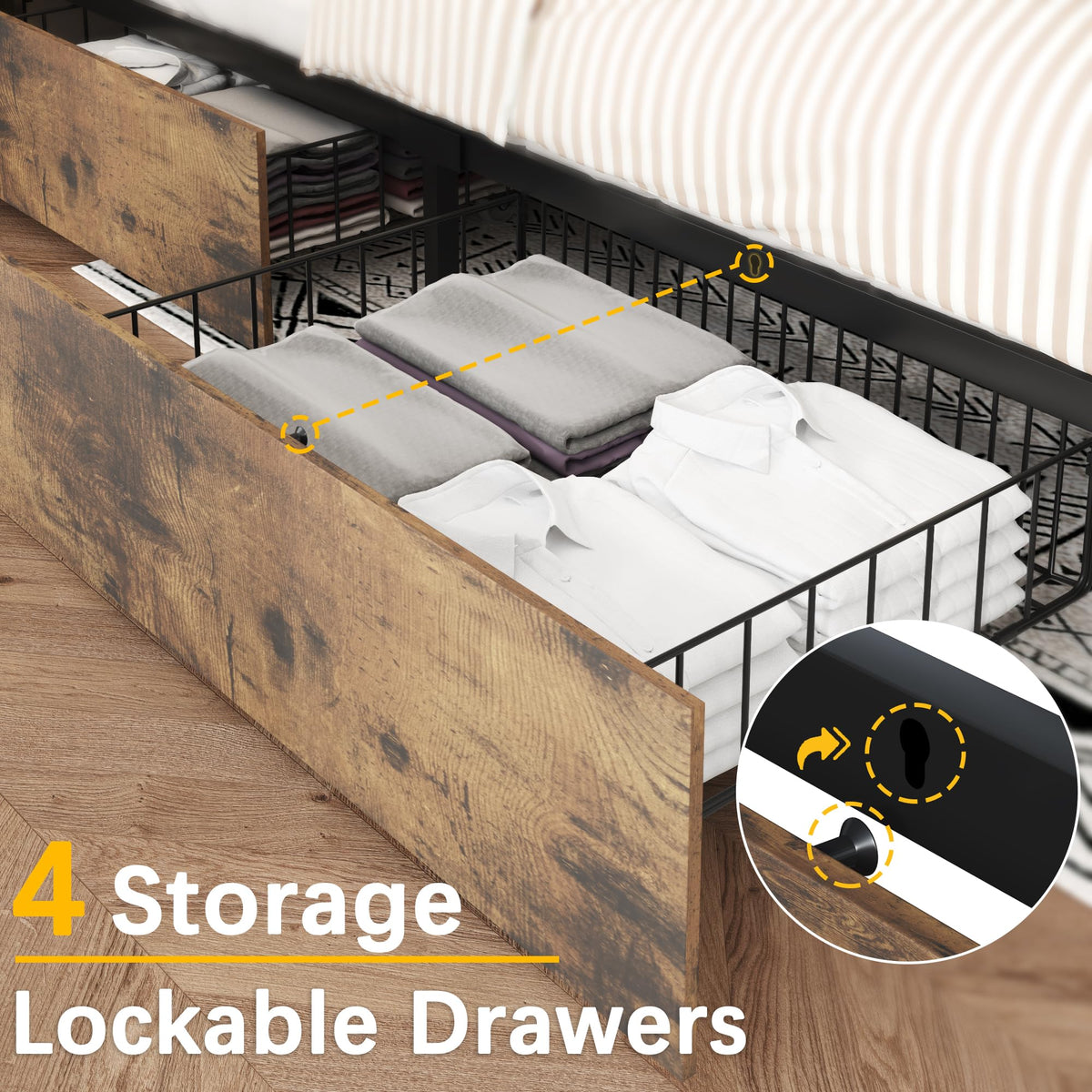 Queen Bed Frame with Storage Drawers and Charging Station M62240