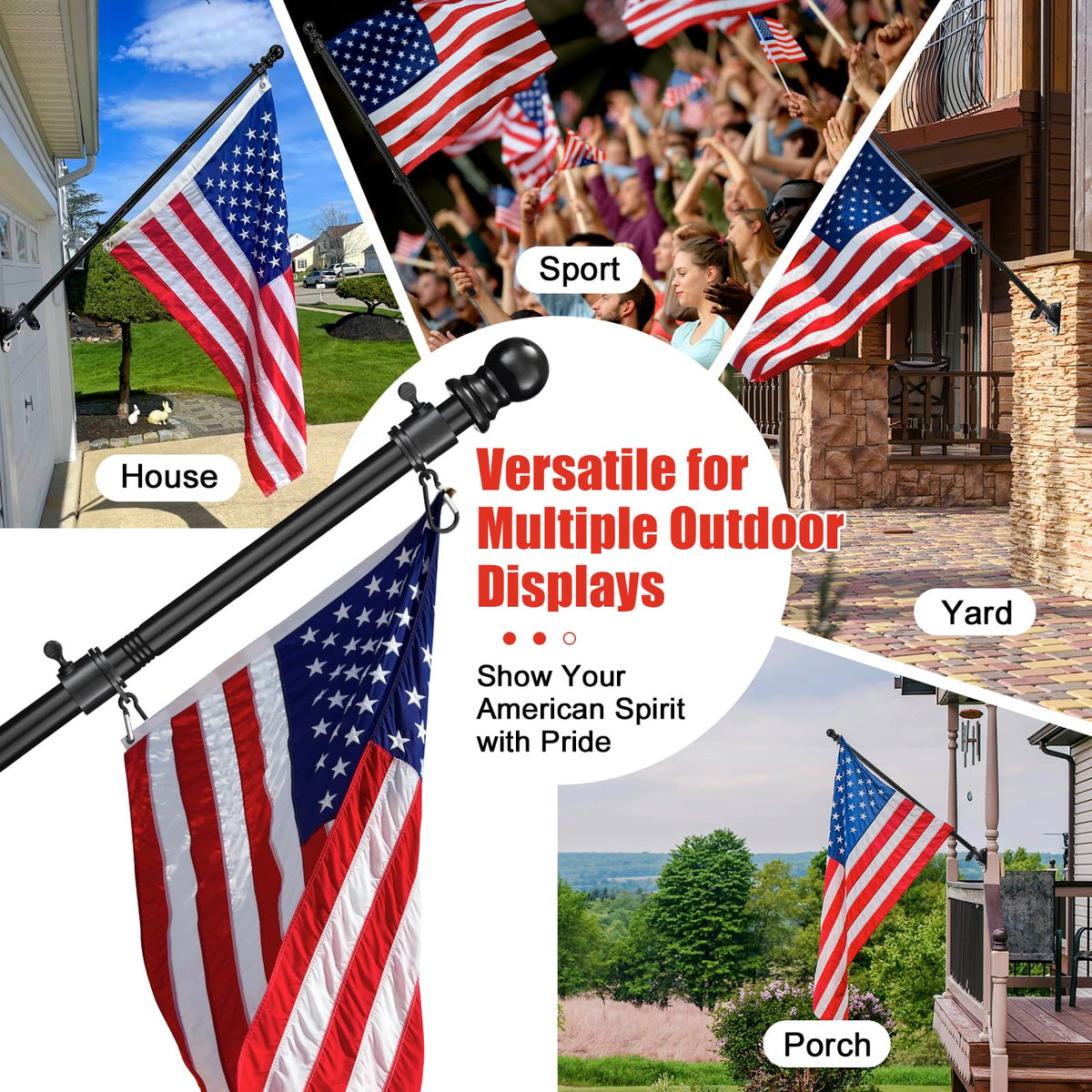 6FT Heavy Duty Tangle Free Flagpole Kit with 4x6FT Embroidered US Flag B98794