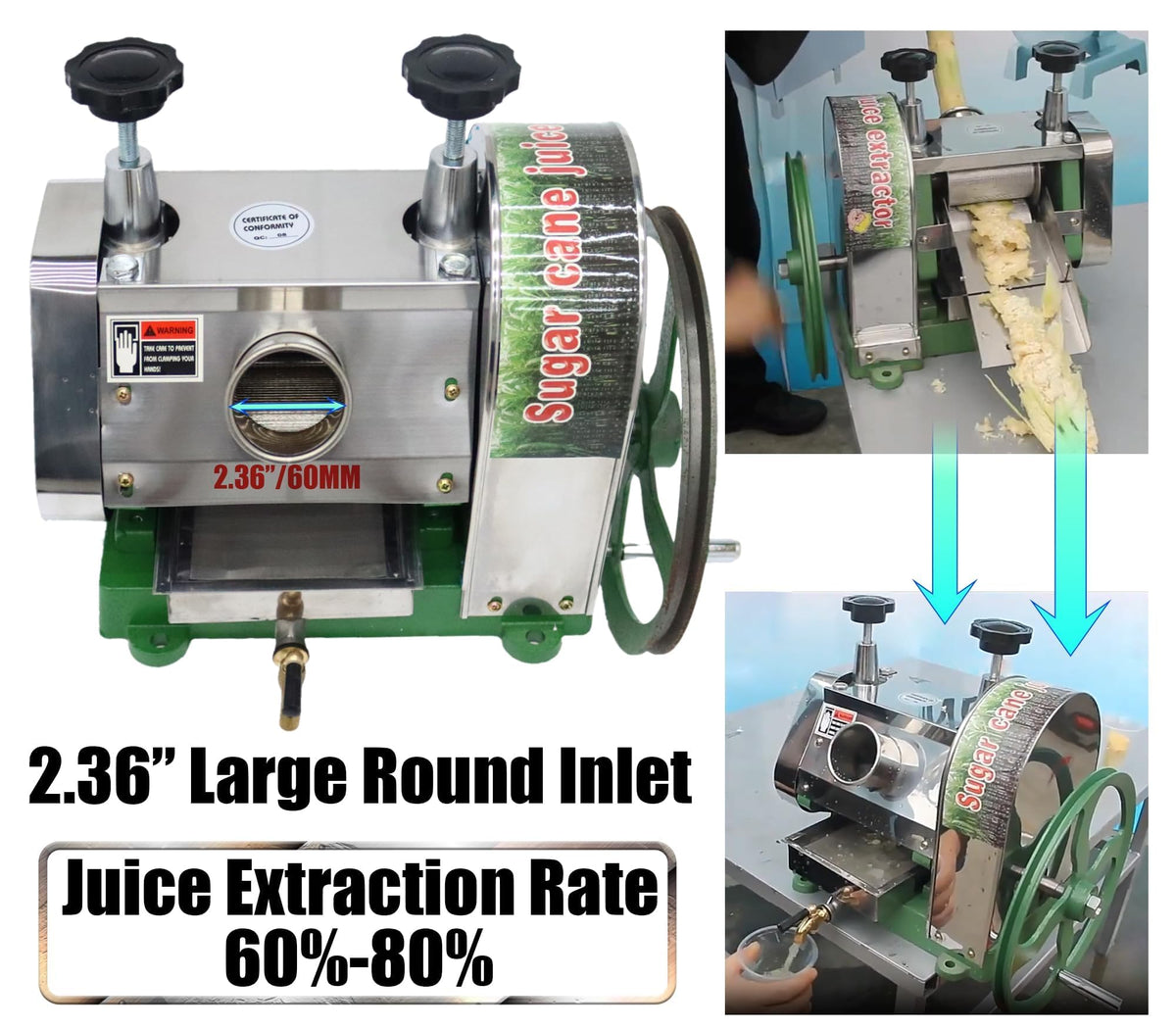 Manual Sugar Cane Juicer Machine with 2 Peeling Knives H761490