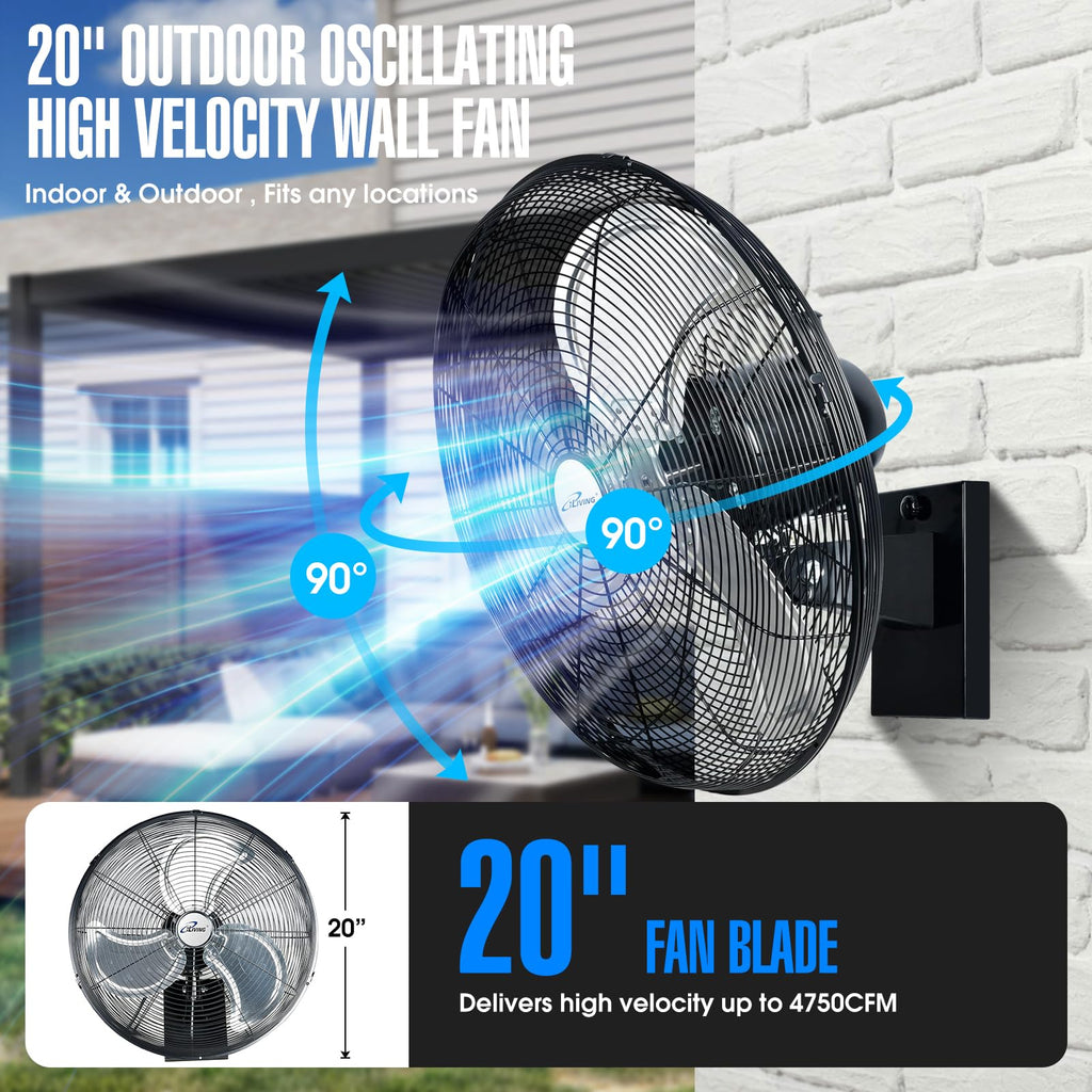 20" Outdoor Oscillating High Velocity Wall Fan, Black W6371