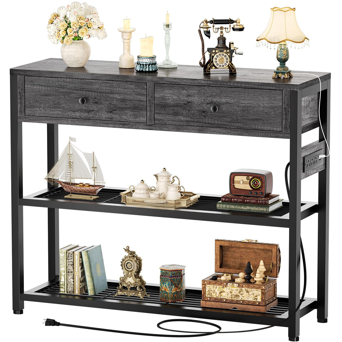 32" Entryway Table with Outlets and Drawers P150944