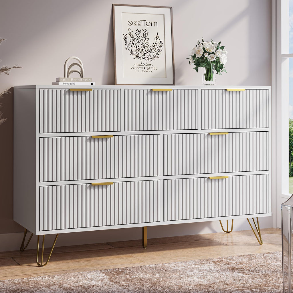 White 7 Drawer Fluted Dresser U324015
