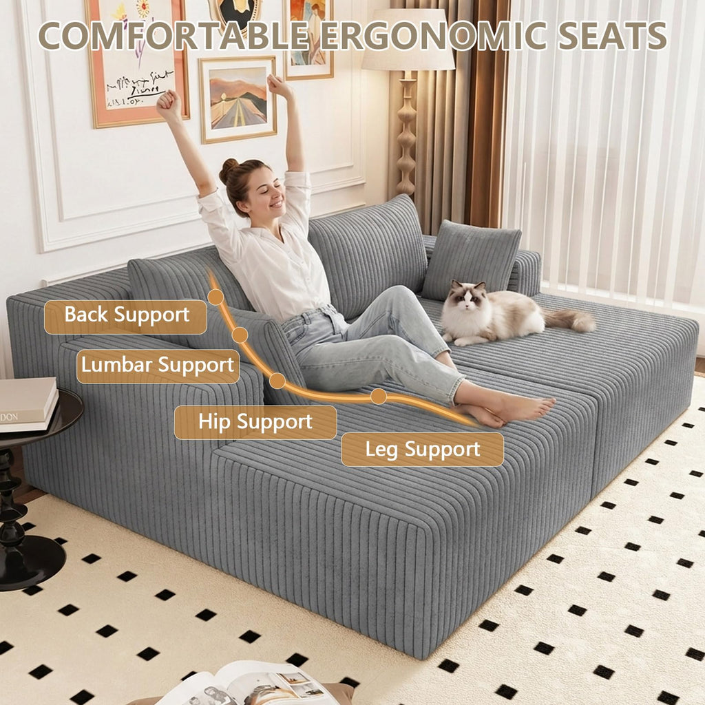 Oversized Corduroy Double Chaise Lounge with 4 Pillow K41602