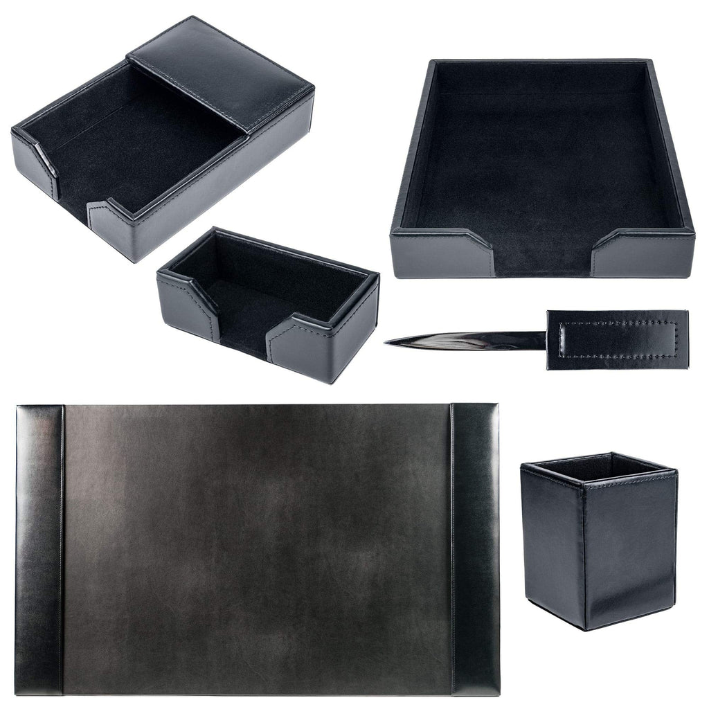 Black 6 Piece Bonded Leather Desk Set S768