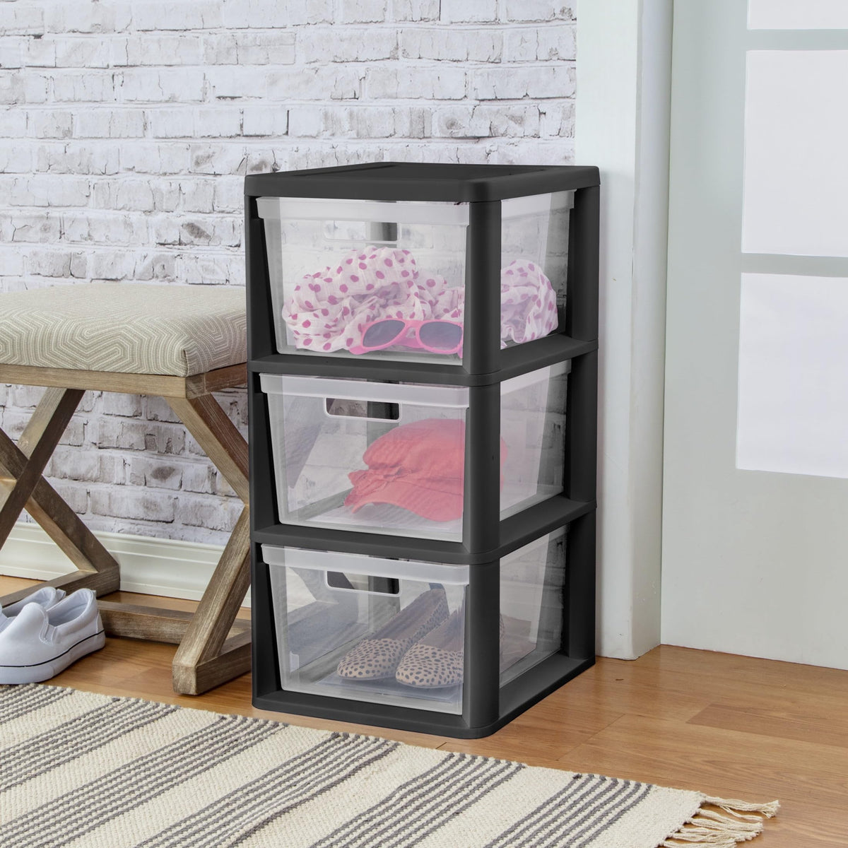 Black 3 Drawer Plastic Storage Tower S28450
