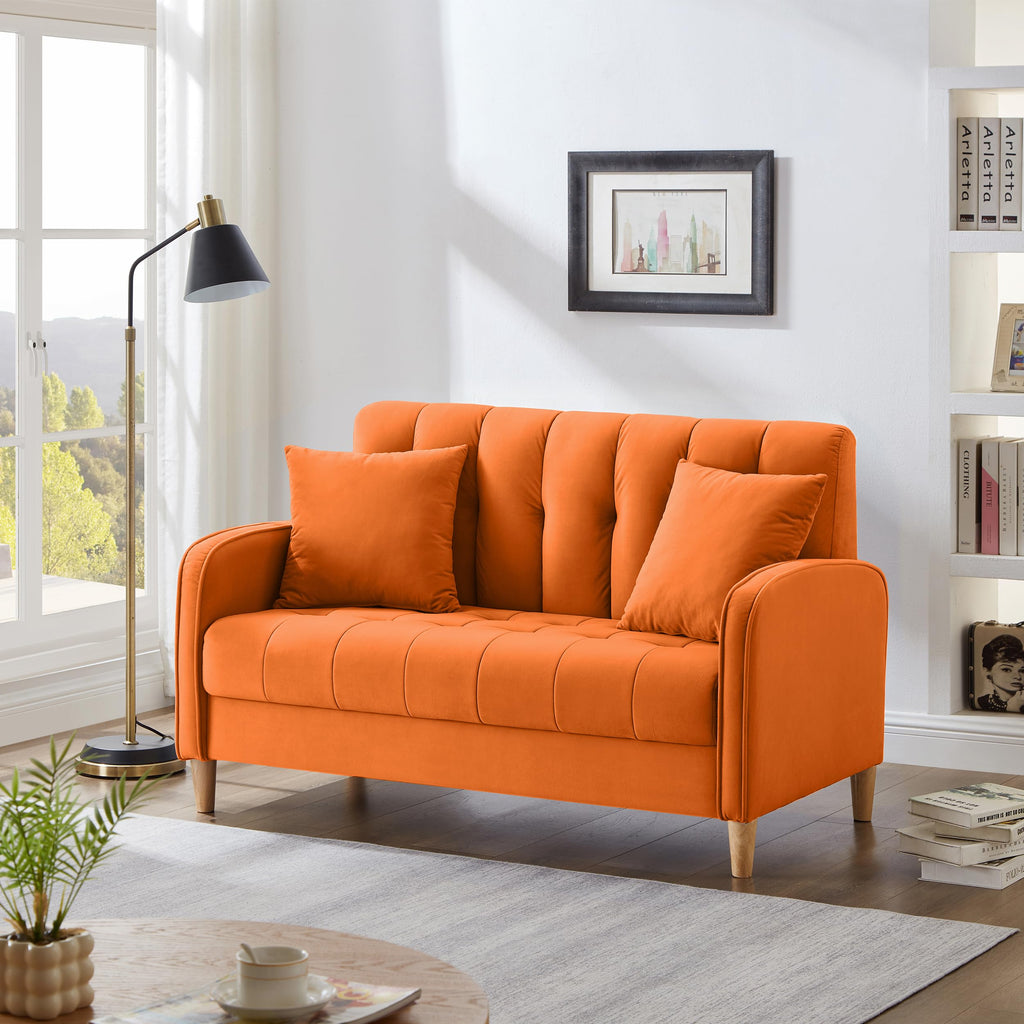 Orange Velvet Tufted Loveseat Sofa F88288