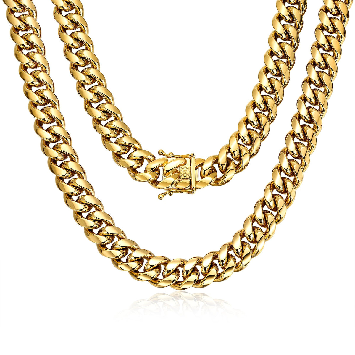 15mm 18k Gold Stainless Steel Cuban Link Chain E939