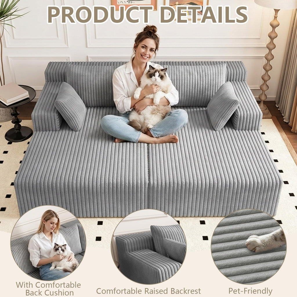 Oversized Corduroy Double Chaise Lounge with 4 Pillow K41602