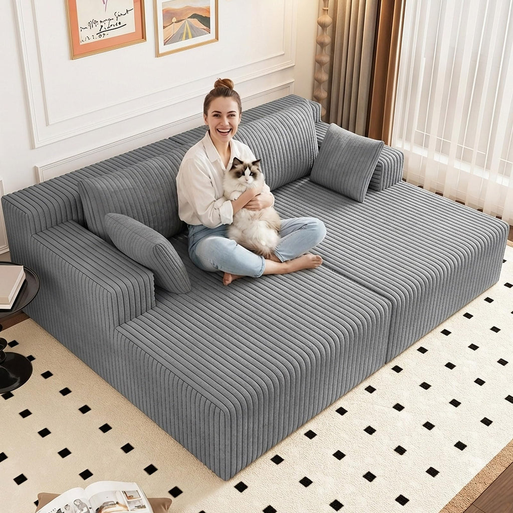 Oversized Corduroy Double Chaise Lounge with 4 Pillow K41602