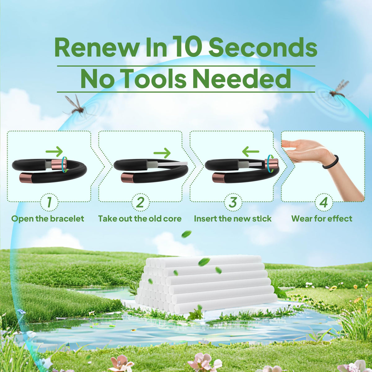 Mosquito Repellent Bracelet Refill Oil Sticks 15 Pack T703038