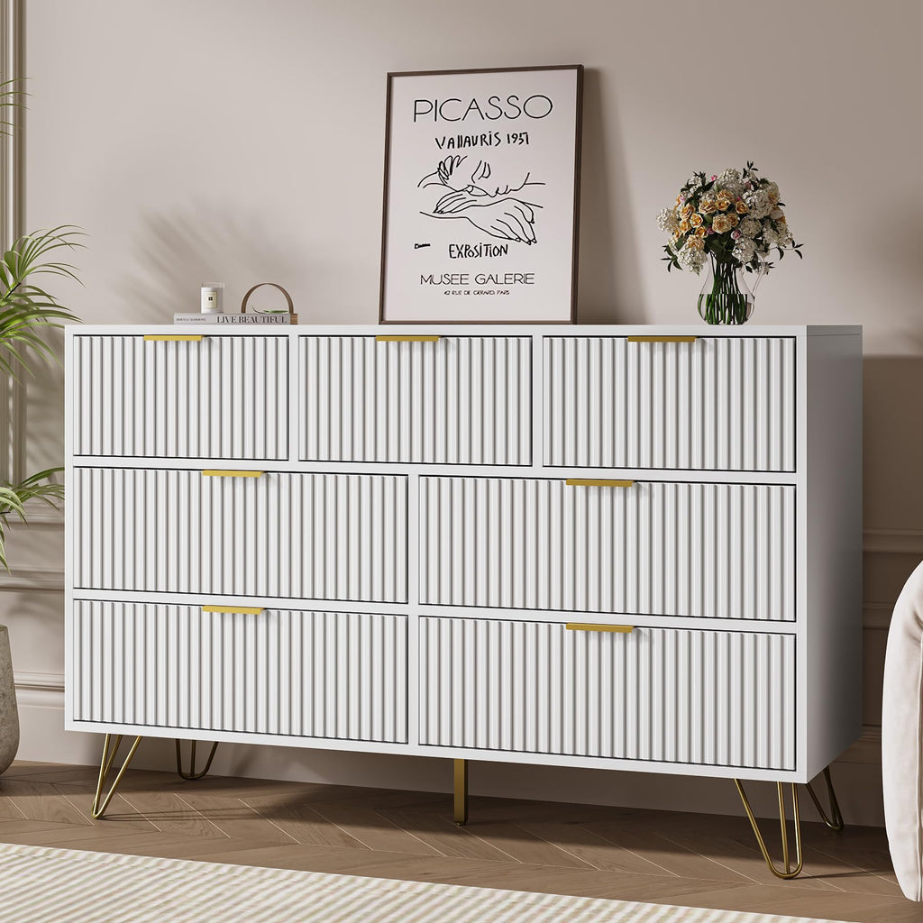 White 7 Drawer Fluted Dresser U324015