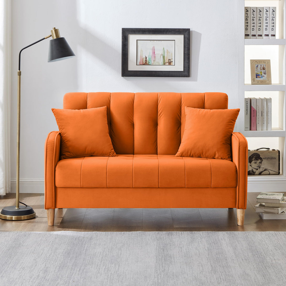 Orange Velvet Tufted Loveseat Sofa F88288