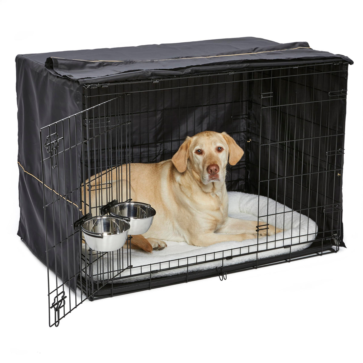 42-inch Double Door Dog Crate with Pet Bed, 2 Bowls and Privacy Cover B236