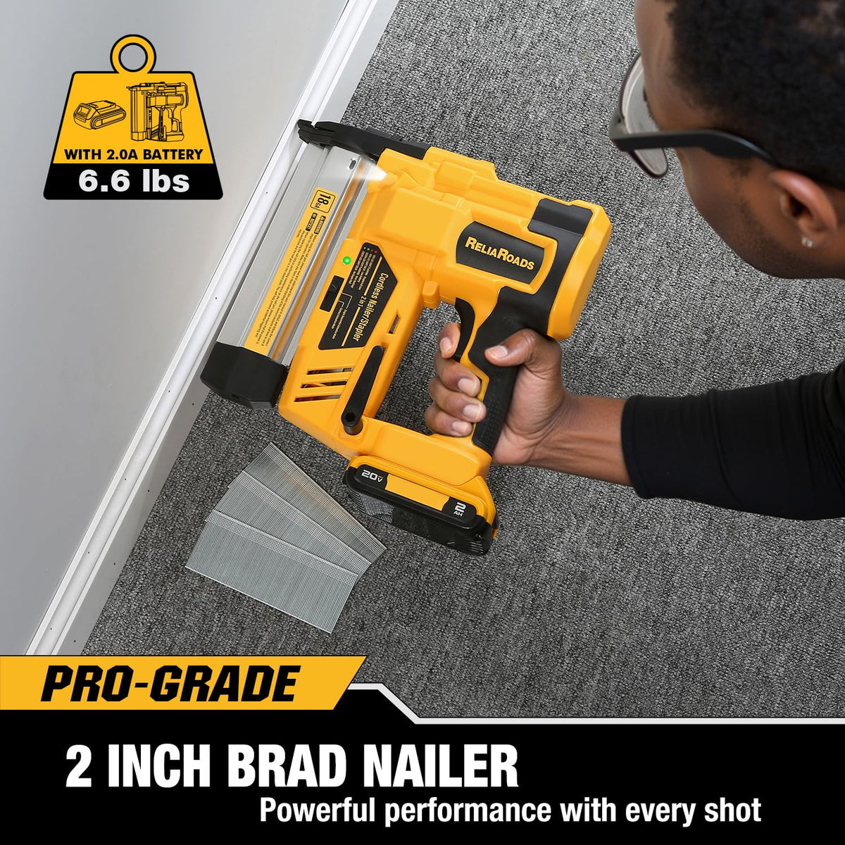 2" Cordless Brad Nailer 18GA Battery Powered Nail Gun with Toolbag Z716