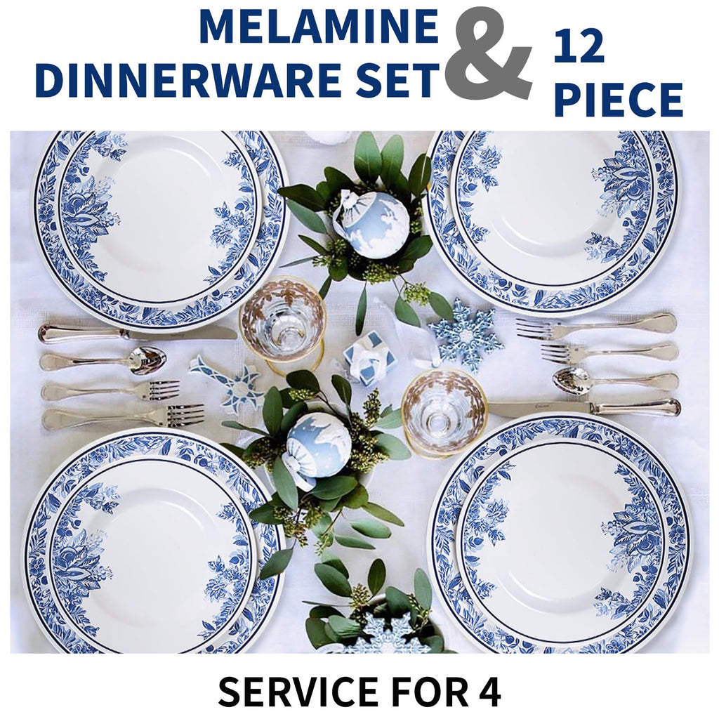 12 Pc Floral Melamine Dinnerware Set E880209