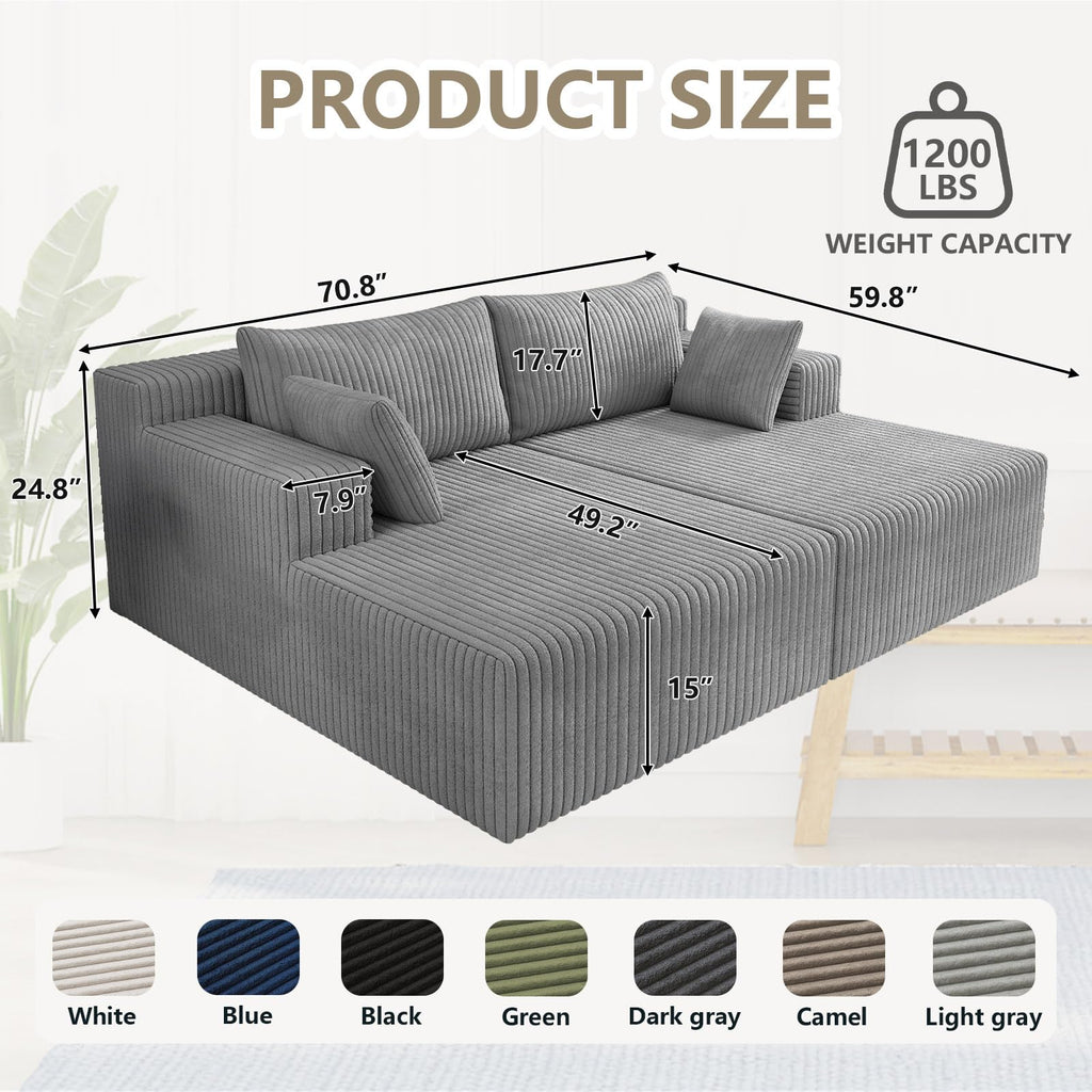 Oversized Corduroy Double Chaise Lounge with 4 Pillow K41602