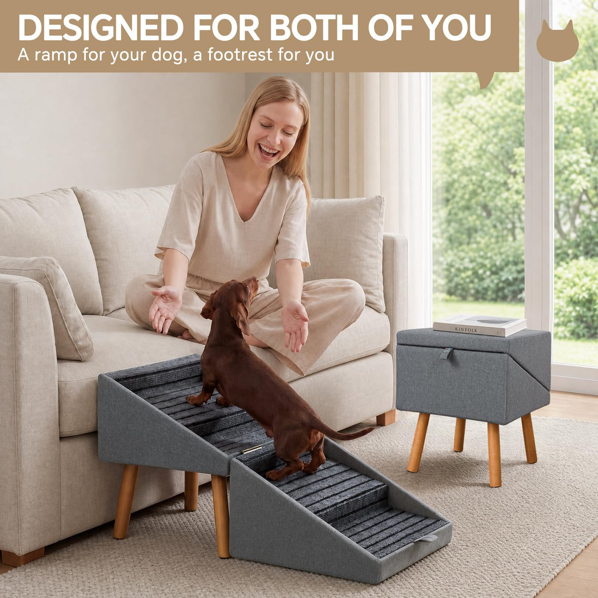 2-in-1 Wooden Pet Stairs & Ottoman Q2212
