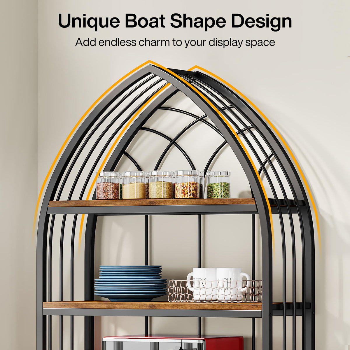 5-Tier 74.8-Inch Tall Curved Wood Bookshelf with Metal Frame D76730