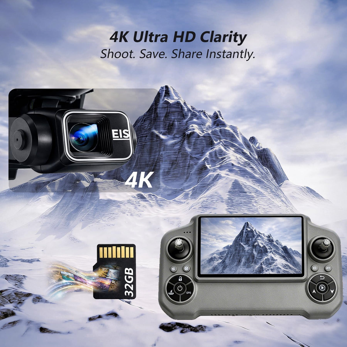 4K Camera GPS Drone with 3 Batteries, 4.5" HD Screen Remote, Foldable RC Quadcopter F96158